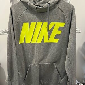 Nike Hoodie in Gray with Vibrant Yellow Logo